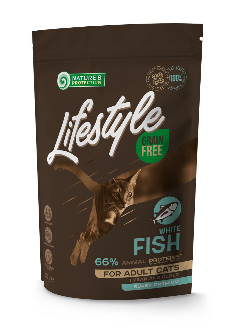 Сухий беззерновий корм для дорослих кішок із білою рибою Lifestyle Grain Free White Fish Adult Cat 400 г