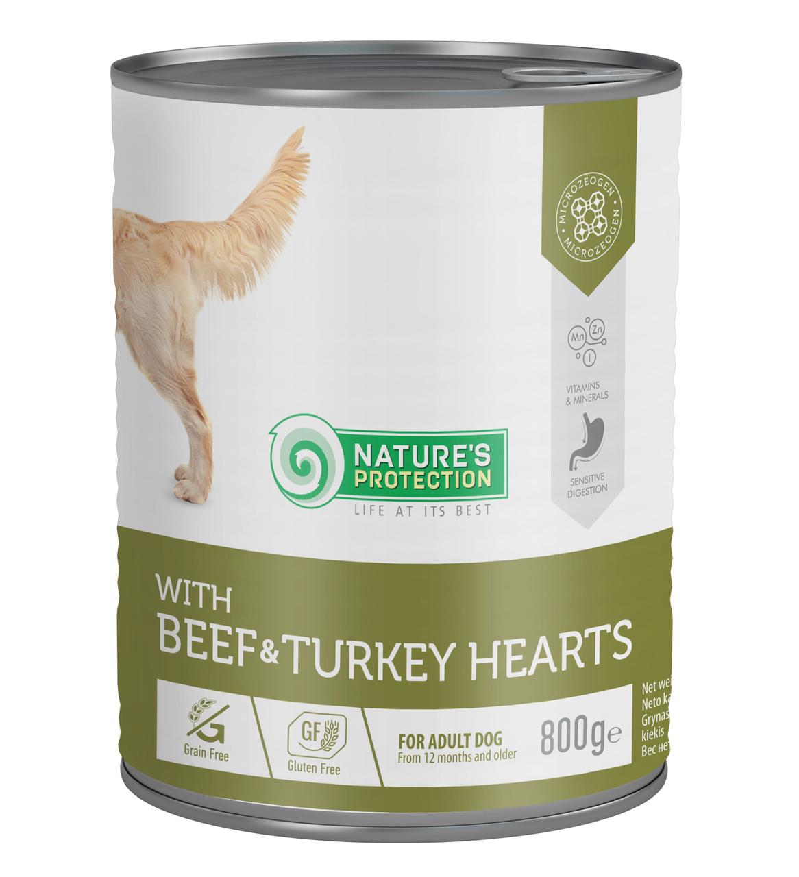 Вологий корм для дорослих собак з яловичиною та серцем індички Nature's Protection with Beef&Turkey Hearts