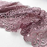 Ажурне мереживо, вишивка на сітці: рожева нитка по темно-коричневій сітці, ширина 21,5 см, фото 4