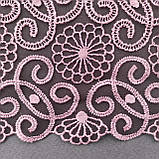 Ажурне мереживо, вишивка на сітці: рожева нитка по темно-коричневій сітці, ширина 21,5 см, фото 5