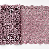 Ажурне мереживо, вишивка на сітці: рожева нитка по темно-коричневій сітці, ширина 21,5 см, фото 3
