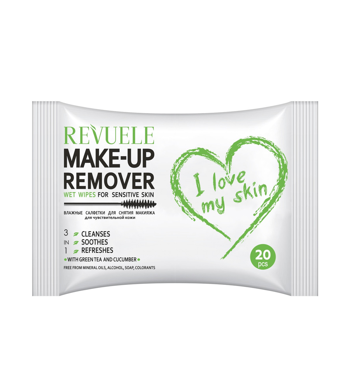 Вологі серветки для зняття макіяжу для чутливої шкіри Revuele I Love My Skin 20 шт