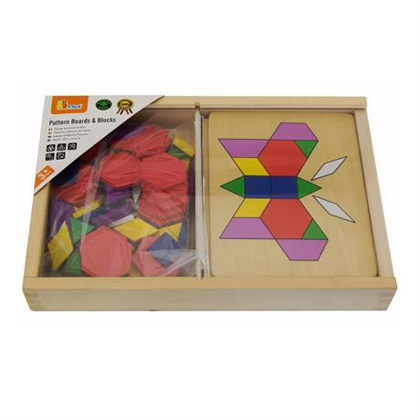 Дерев'яна геометрична мозаїка Viga Toys з шаблонами