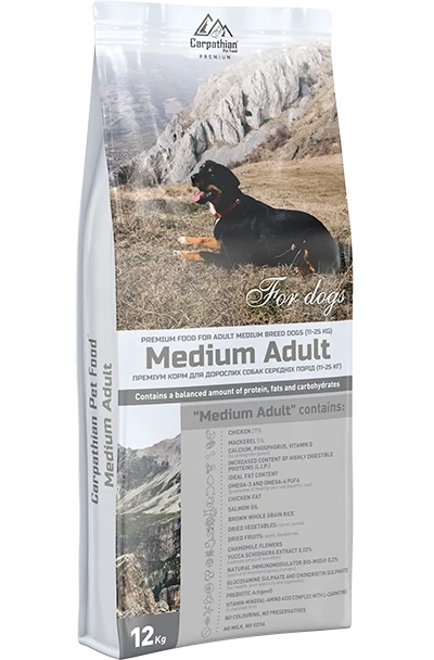 Carpathian Pet Food — Medium Adult Для дорослих собак середніх порід вагою від 11 до 25 кг 12 кг