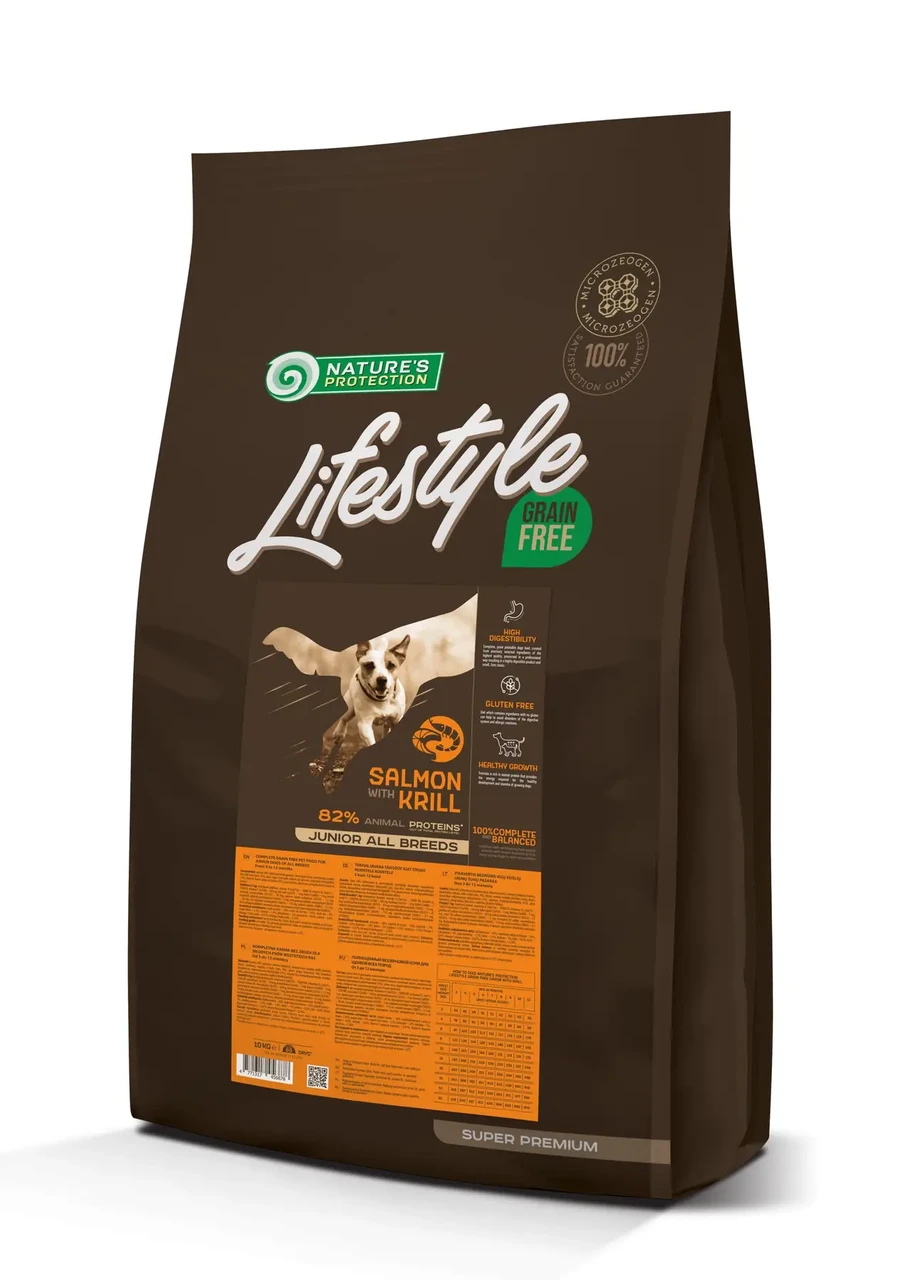 Сухий беззерновий корм для цуценят всіх порід Lifestyle Grain Free Salmon with Krill Junior All Breeds 10 кг.