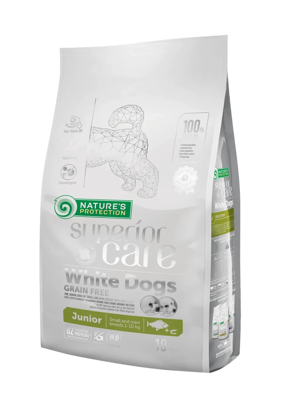 Сухий беззерновий корм для цуценят малих порід з білою шерстю Superior Care White Dogs Grain Free Junior Small and Mini Breeds 10
