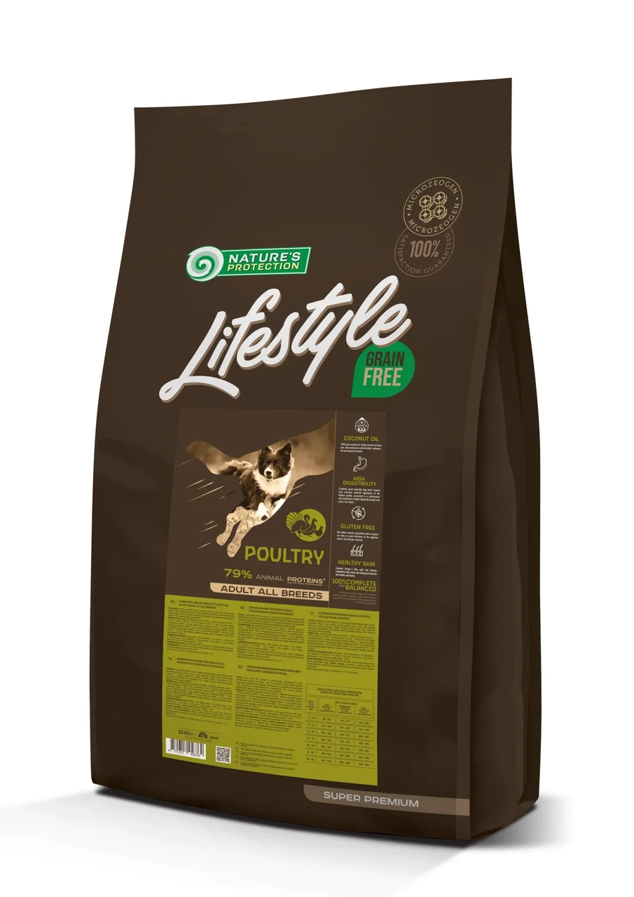 Сухий беззерновий корм з птицею для дорослих собак всіх порід Lifestyle Grain Free Poultry Adult All Breeds 10кг.