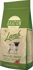 Повноцінний сухий корм для молодих собак з ягнятиною і рисом ARATON LAMB Junior All Breeds 15кг