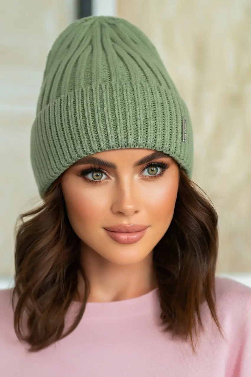 Стильна тепла жіноча шапка Paulina, фісташкова, фото 1