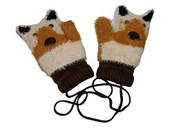 Теплі дитячі рукавиці "Звірятка" подвійні на мотузку 3-5 років