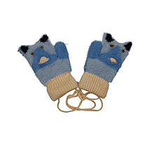 Теплі дитячі рукавиці "Звірятка" подвійні на мотузочку 3-5 років Синій