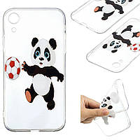 Силиконовый (TPU) чехол Deexe Pretty Glossy для Apple iPhone XR - Panda Playing Football