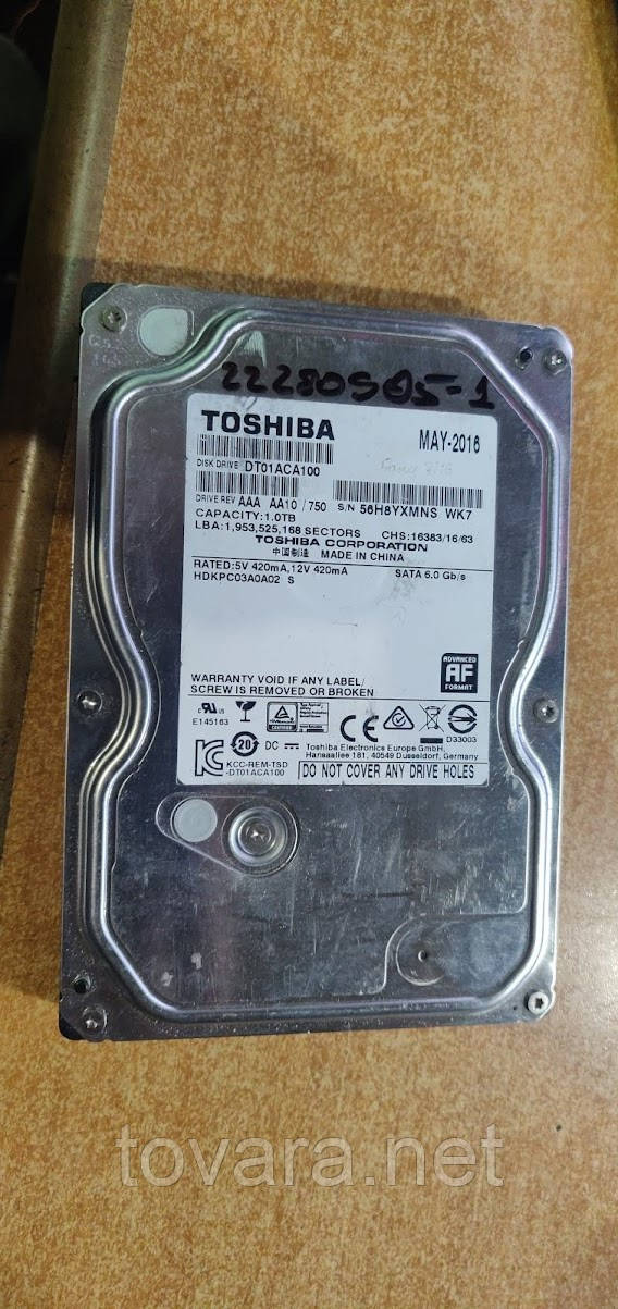 Жорсткий диск Вінчестер HDD 1 Tb / Тб Toshiba DT01ACA100 3.5" SATA3 No 22280905