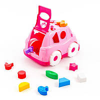 Автобус сортер, размер игрушки 25см, в наборе 10 фигурок, геометрические и звери, 2 цвета машинки