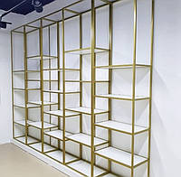 Стійка - стелаж для магазину взуття, сумок, аксесуарів, салону краси золота