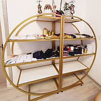 Стійка з полицями для магазину одягу, аксесуарів, салону краси золота
