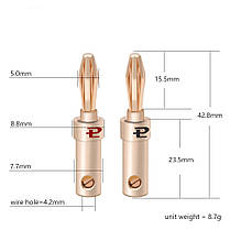 Штекери конектори типу Банан R Connector Banana Plug Slim Gold (комплект 2 шт.), фото 6