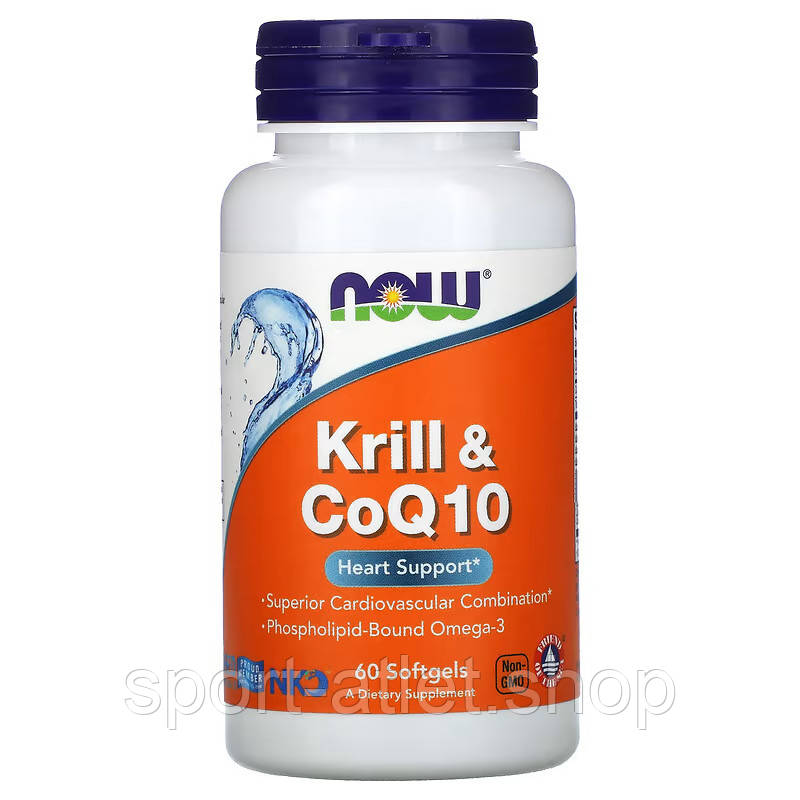 Натуральна добавка NOW Krill & CoQ10, 60 капсул, фото 1