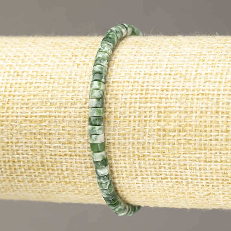 Браслет на гумці натуральний камінь Моховий Агат рондель d-4х2,5 мм+-L-18см+-, фото 1
