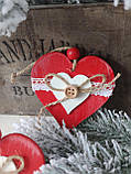 Дерев"яна іграшка на ялинку в формі сердечка, 8,5 см Х 7,5 см, фото 4