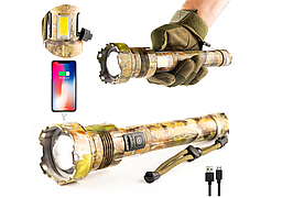 Потужний тактичний LED ліхтар +COB USB Zoom Cree POWERBANK