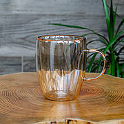 Набір чашок із ручками Ardesto Golden Moon з подвійними стінками, 270 мл, H 10 см, 2 шт., боросилікатне скло