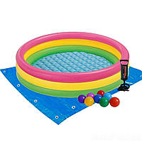 Дитячий надувний басейн Intex 57422-2 «Квіта заходу», 147 х 33 см, з кульками 10 шт., підстилкою, насосом
