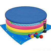 Дитячий надувний басейн Intex 57422-3 «Квіта заходу», 147 х 33 см, з кульками 10 шт., тентом, підстилкою,