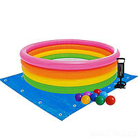 Дитячий надувний басейн Intex 56441-2 «Райдуга», 168 х 46 см, з кульками 10 шт., підстилкою, насосом