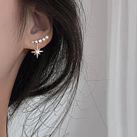 Серьги-клаймберы с восьмиконечной звездой с камнями, сережки по мочке уха, серебряное покрытие 925 пробы