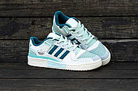 Мужские кроссовки Adidas Forum Exhibit Low Grey Mint (серые с белым и мятным/бирюзовым) стильные кеды I1175