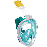 Маска для снорклинга с дыханием через нос Swim One M2068G (силикон, пластик, р-р S-М) Белый-бирюзовый (PT0842)