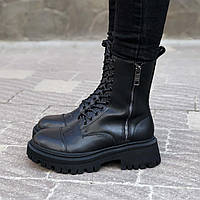 Женские ботинки Balenciaga Black Tractor Side-zip Boots (черные) высокие стильные сапоги PD6941 кросс