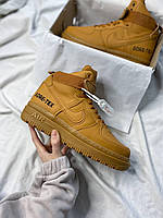 Мужские кроссовки Nike Air Force 1 Gore-Tex Brown (коричневые) модные демисезонные высокие кроссы NK048 кросс