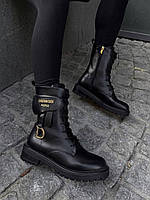 Женские ботинки Dior Boots Black (чёрные) крутая модная демисезонная обувь 000066 кросс