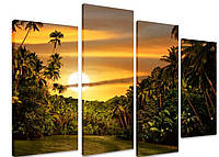 Модульная картина на холсте из четырех частей KIL Art Природа Солнце над джунглями 89x56 см (M4_M_532)