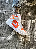 Женские кроссовки Nike Air Jordan 1 Mid SE"Bright Citrus" (белые с оранжевым) высокие кроссы К4030 кросс