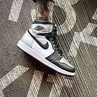 Мужские кроссовки Nike Air Jordan 1 Retro High Silver Toe (черно-белые с серым) высокие мужские кроссы К3740 42