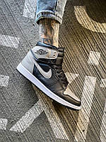 Мужские кроссовки Nike Air Jordan 1 Retro High Og Shadow (черные с серым) высокие мужские кроссы К3830 кросс