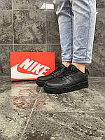 Мужские кроссовки Nike Air Force All Black (чёрные) низкие повседневные деми кроссы A433-2 кросс