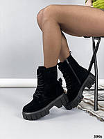 Женские ботинки замшевые черные зимние на высокой платформе 36