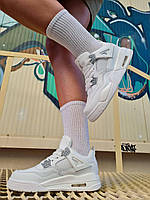 Женские кроссовки Nike Air Jordan 4 Retro White Grey (белые с серым) стильные повседневные кроссы 3221 кросс