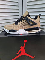 Женские кроссовки Nike Air Jordan 4 Fossil Mushroom (коричневые с чёрным) повседневные высокие кроссы 3226