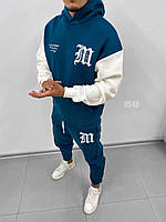 Мужской костюм штаны и худи двухцветный оверсайз (синий с белым) sHS48 молодежный спортивный комплект топ