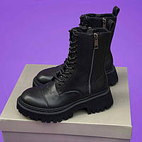 Женские ботинки Balenciaga Black Tractor Side-zip Boots (чёрные) осенние сапоги на невысокой платформе 6941