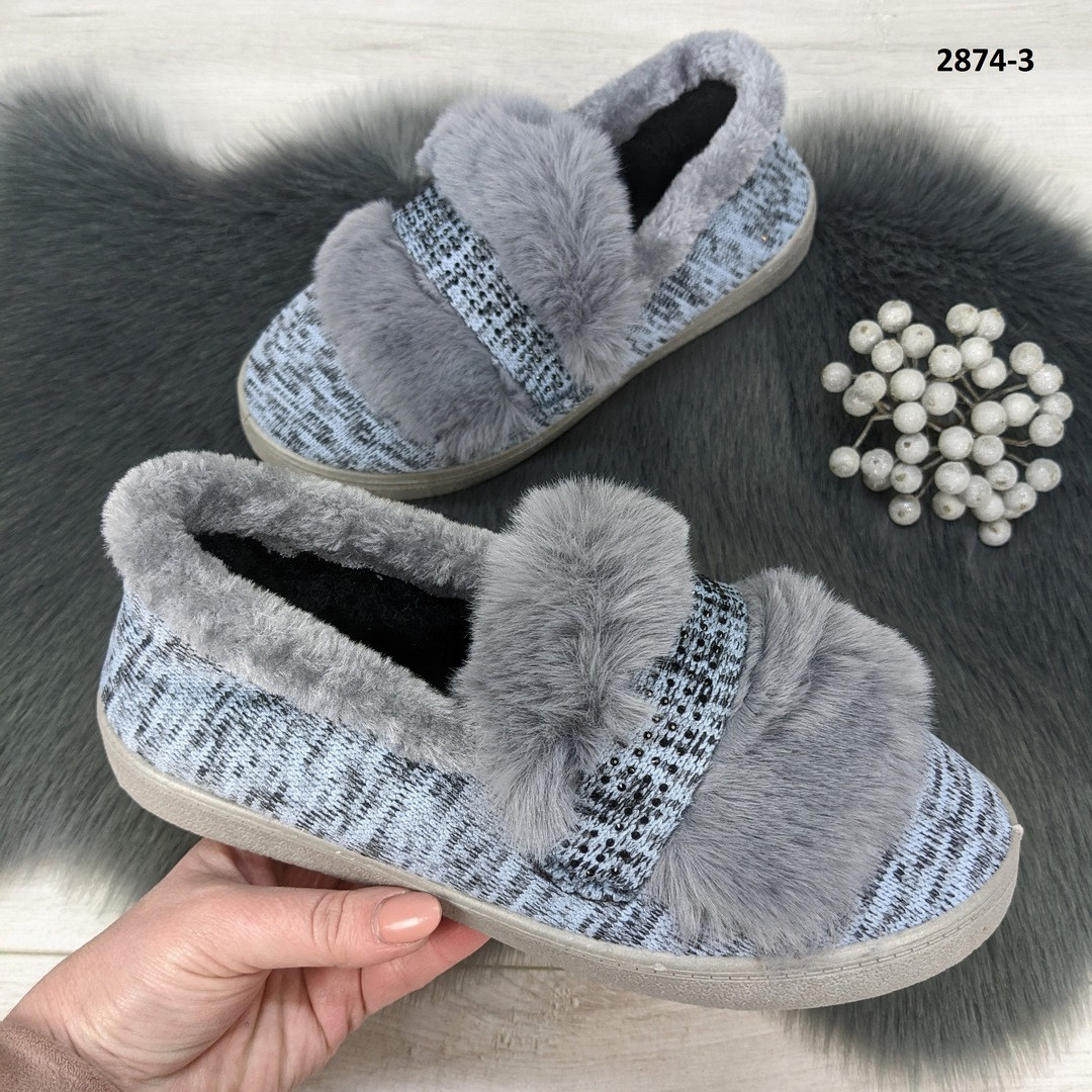 Тапочки чуні жіночі теплі блакитні з хутряним опушенням Progress, фото 1