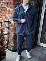 Мужской комплект штаны с рубашкой теплый флисовый (темно-серый) sPK10K молодежная качественная одежда топ