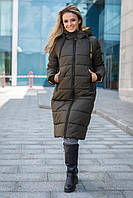 Зимняя Куртка ниже колена в молодежном стиле хаки размер от 42,44,46,48,50,52,54, 56
