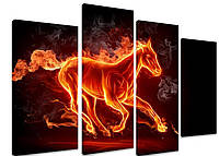 Модульная картина на холсте из четырех частей KIL Art Лошадь Огненный конь 89x56 см (M4_M_436) z16-2024