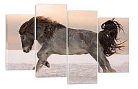 Модульная картина на холсте из четырех частей KIL Art Конь Северная лошадь 89x56 см (M4_M_483) z16-2024